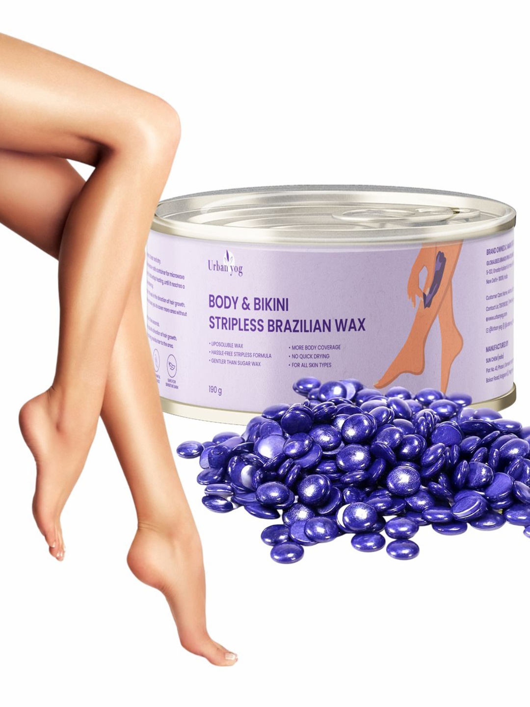 

URBANYOG Stripless Brazilian Liposoluble Body & Bikini Wax Beans - 190 g, Purple