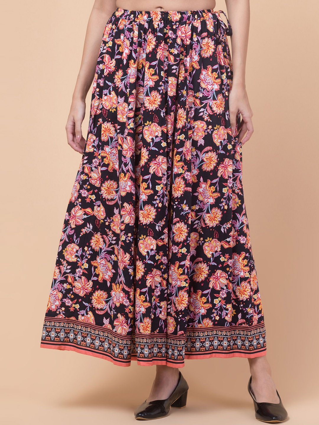 

Hive91 Printed A-Line Maxi Skirt, Black