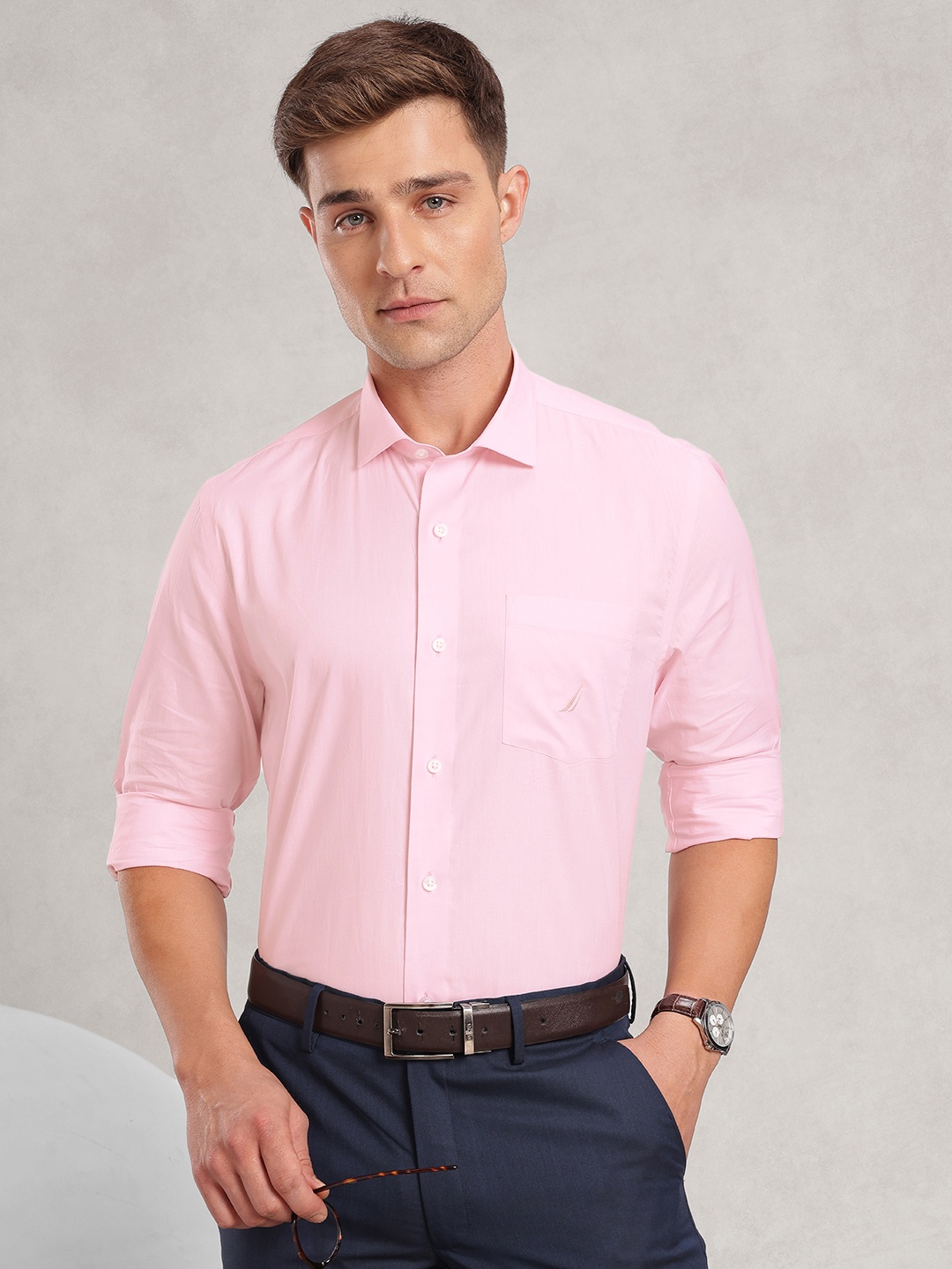 

Nautica Men Premium Slim Fit Pure Cotton Formal Shirt, Pink