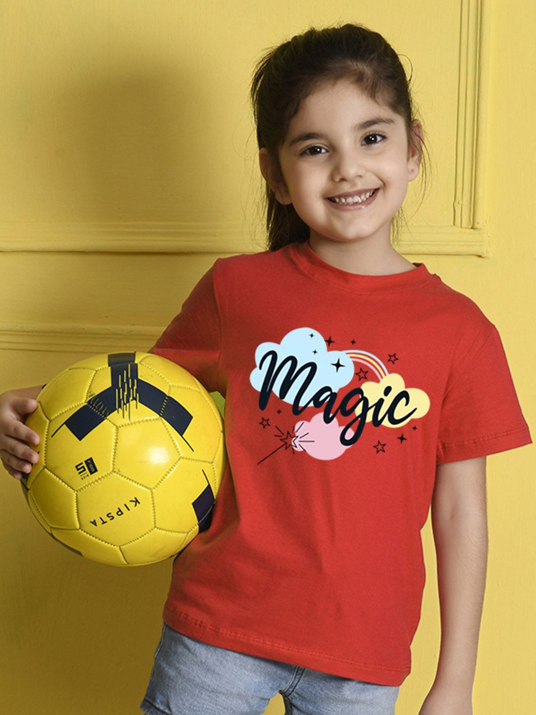 

NUSYL Girls Graphic Printed Round Neck Cotton T-shirt, Red