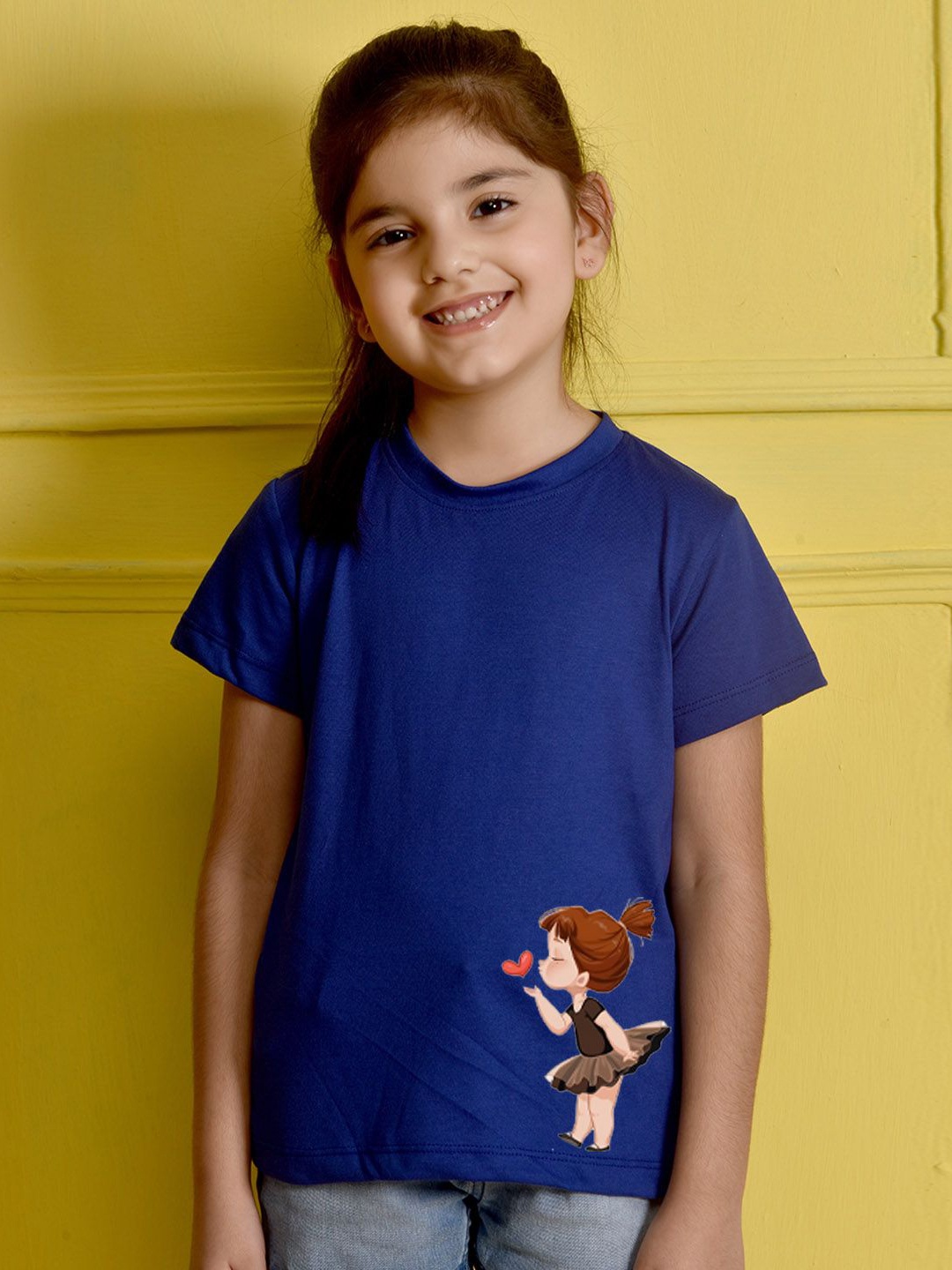 

NUSYL Girls Graphic Printed Round Neck Cotton T-shirt, Blue