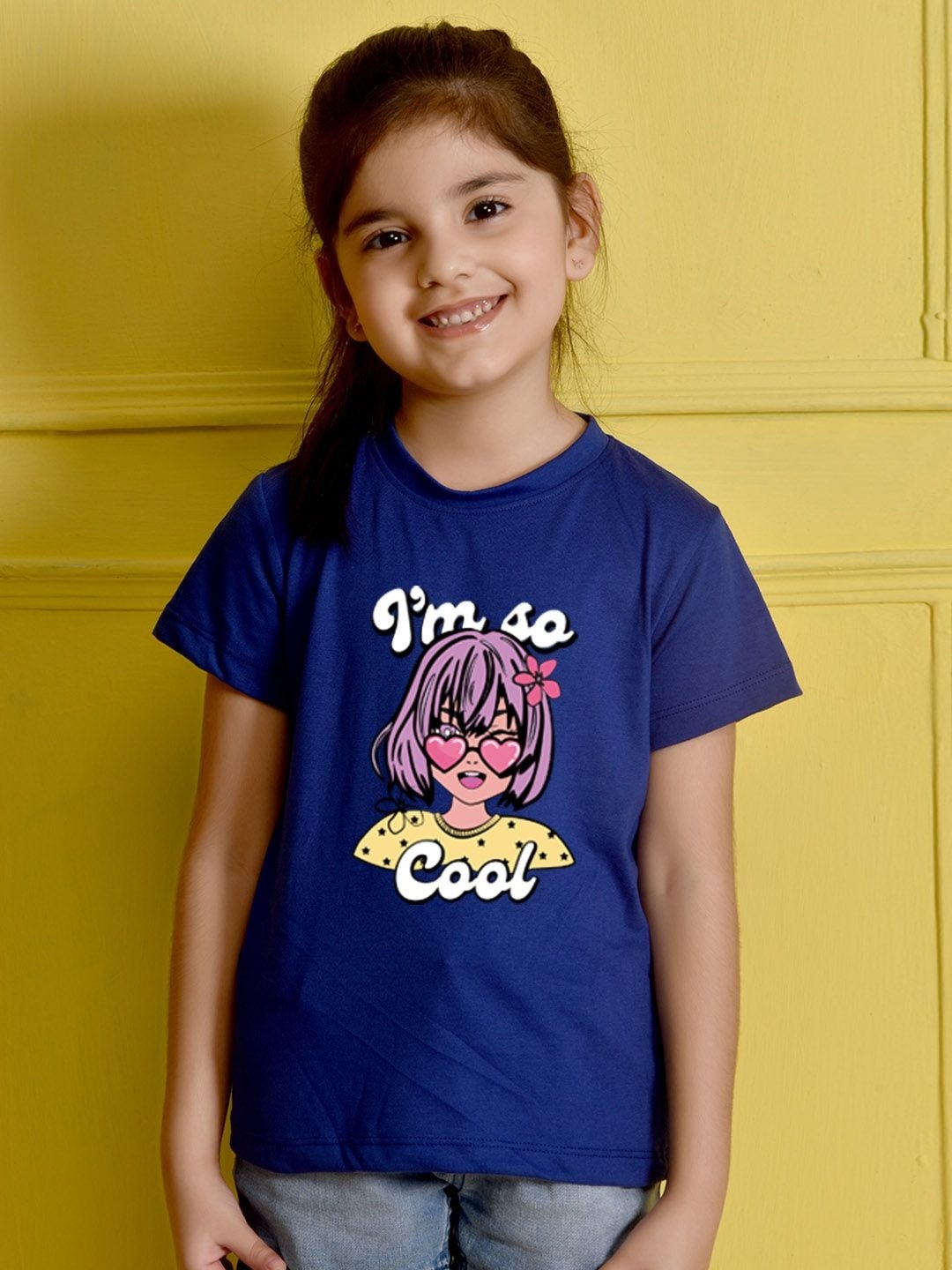 

NUSYL Girls Graphic Printed Round Neck Cotton T-shirt, Blue