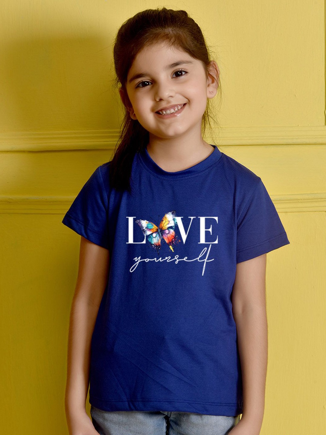

NUSYL Girls Graphic Printed Round Neck Cotton T-shirt, Blue