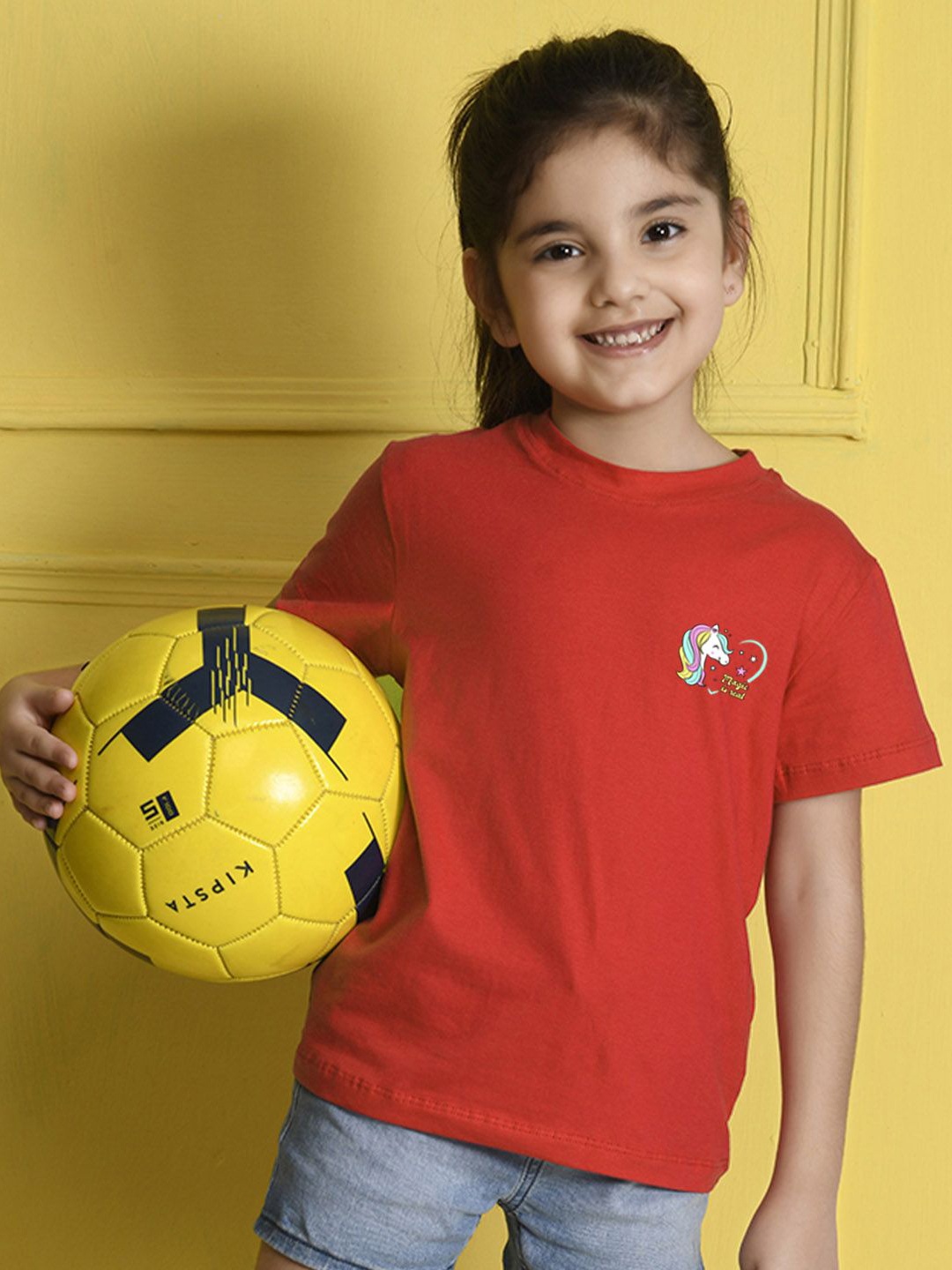 

NUSYL Girls Graphic Printed Round Neck Cotton T-shirt, Red