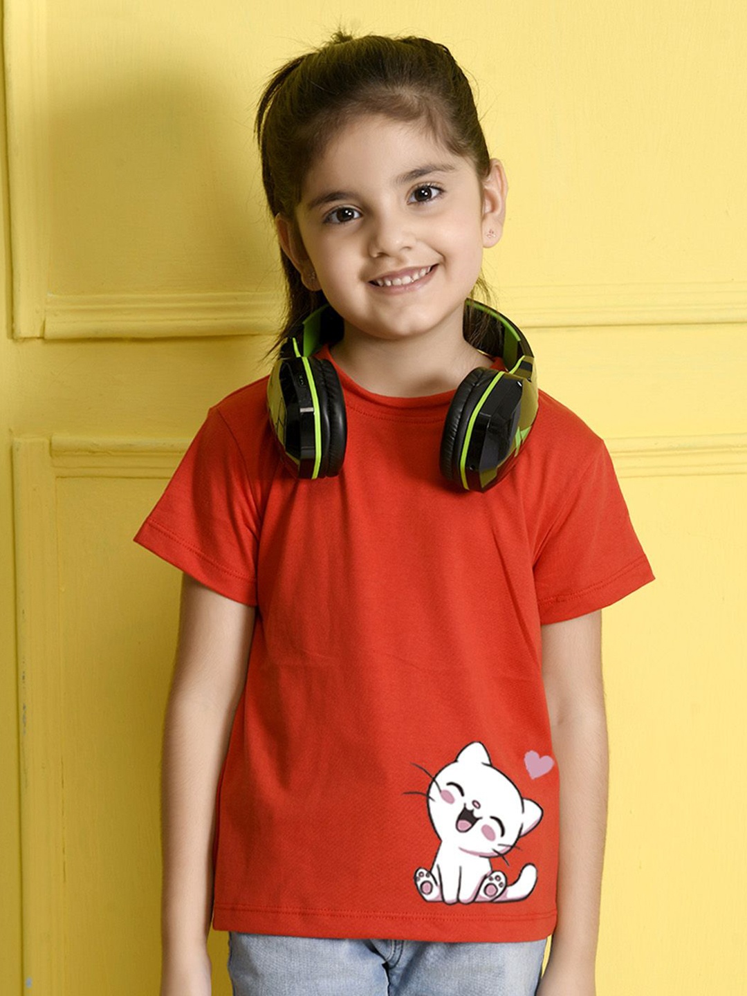 

NUSYL Girls Graphic Printed Round Neck Cotton T-shirt, Red