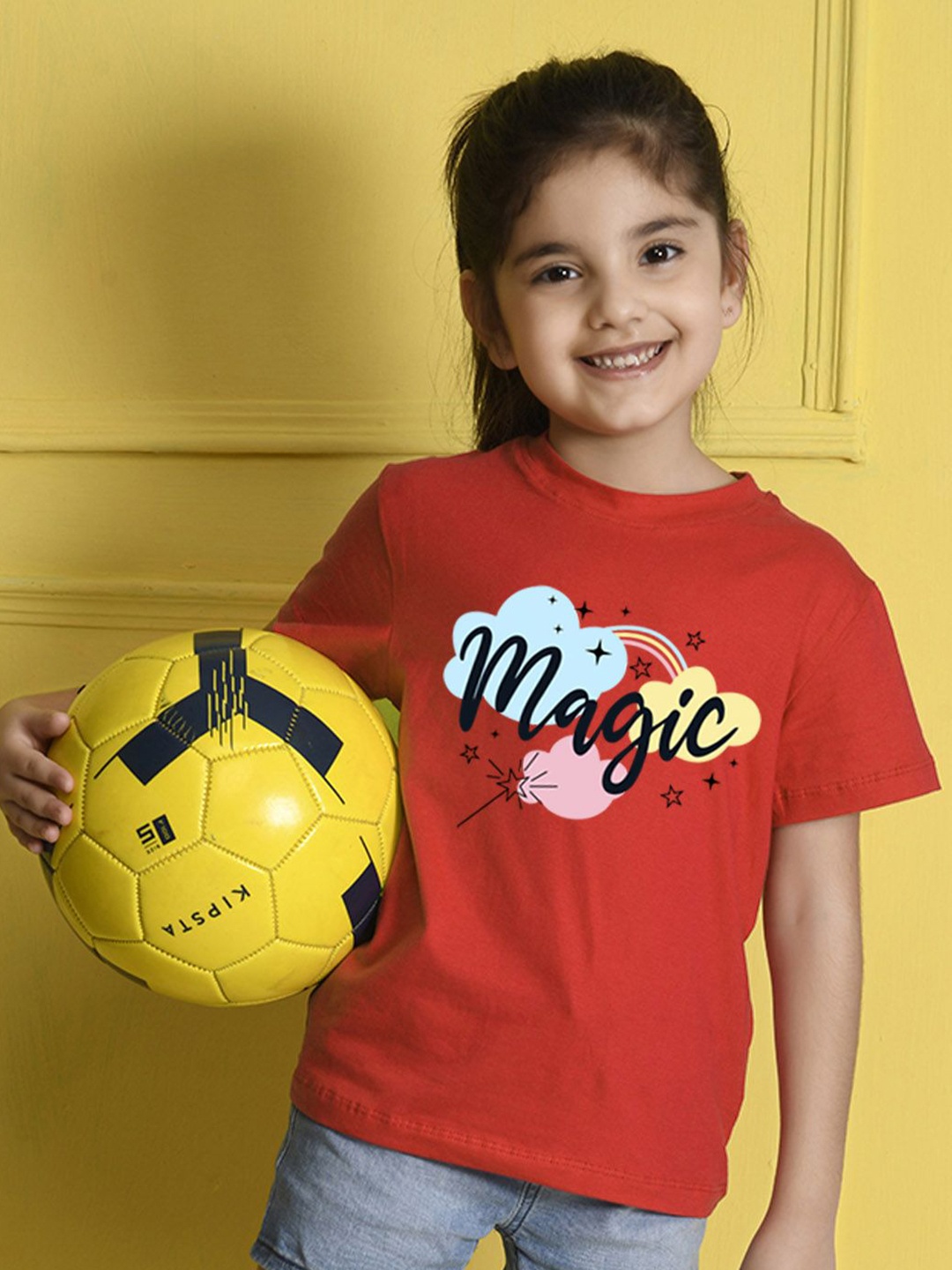 

NUSYL Girls Graphic Printed Round Neck Cotton T-shirt, Red