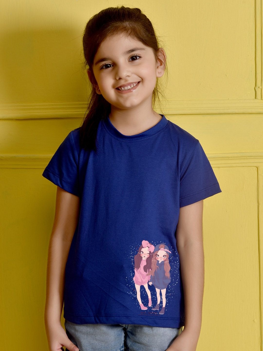 

NUSYL Girls Graphic Printed Round Neck Cotton T-shirt, Blue