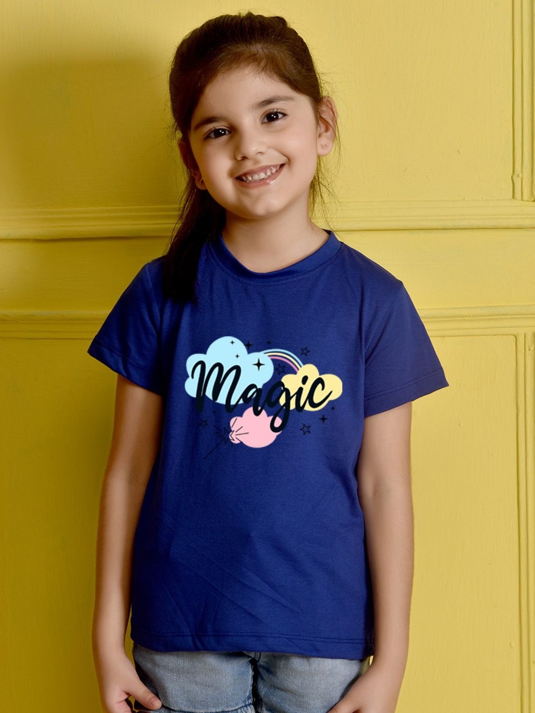 

NUSYL Girls Graphic Printed Round Neck Cotton T-shirt, Blue