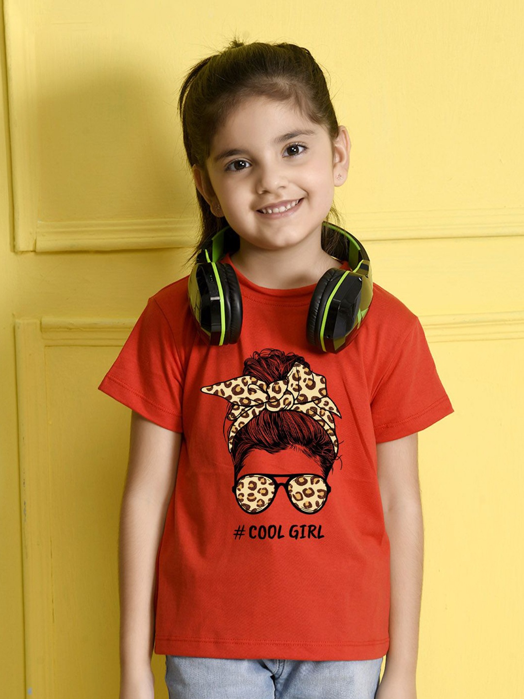 

NUSYL Girls Graphic Printed Round Neck Cotton T-shirt, Red