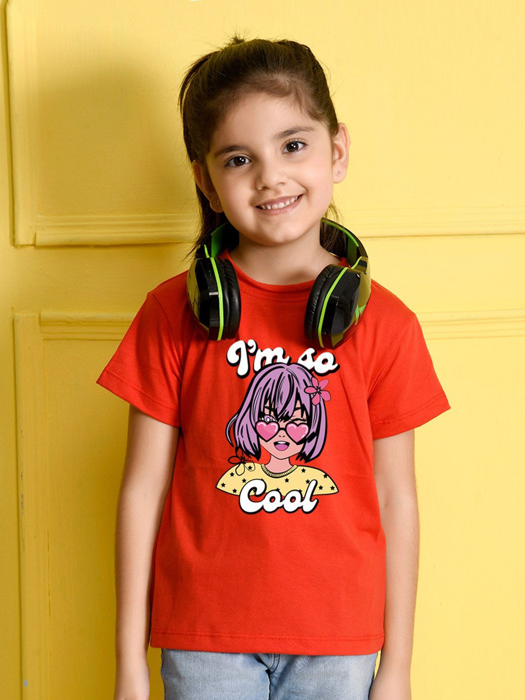 

NUSYL Girls Graphic Printed Round Neck Cotton T-shirt, Red
