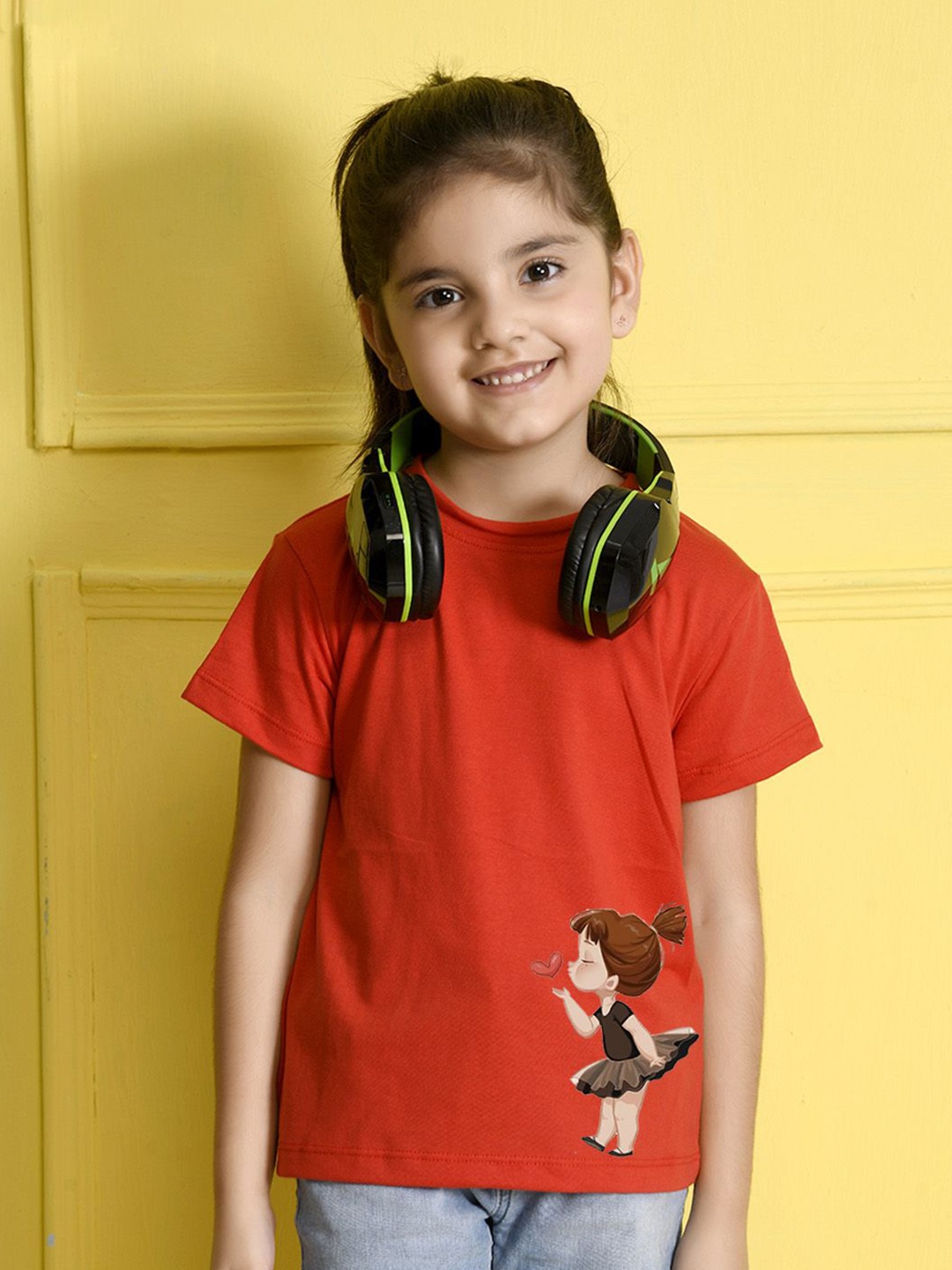 

NUSYL Girls Graphic Printed Round Neck Cotton T-shirt, Red