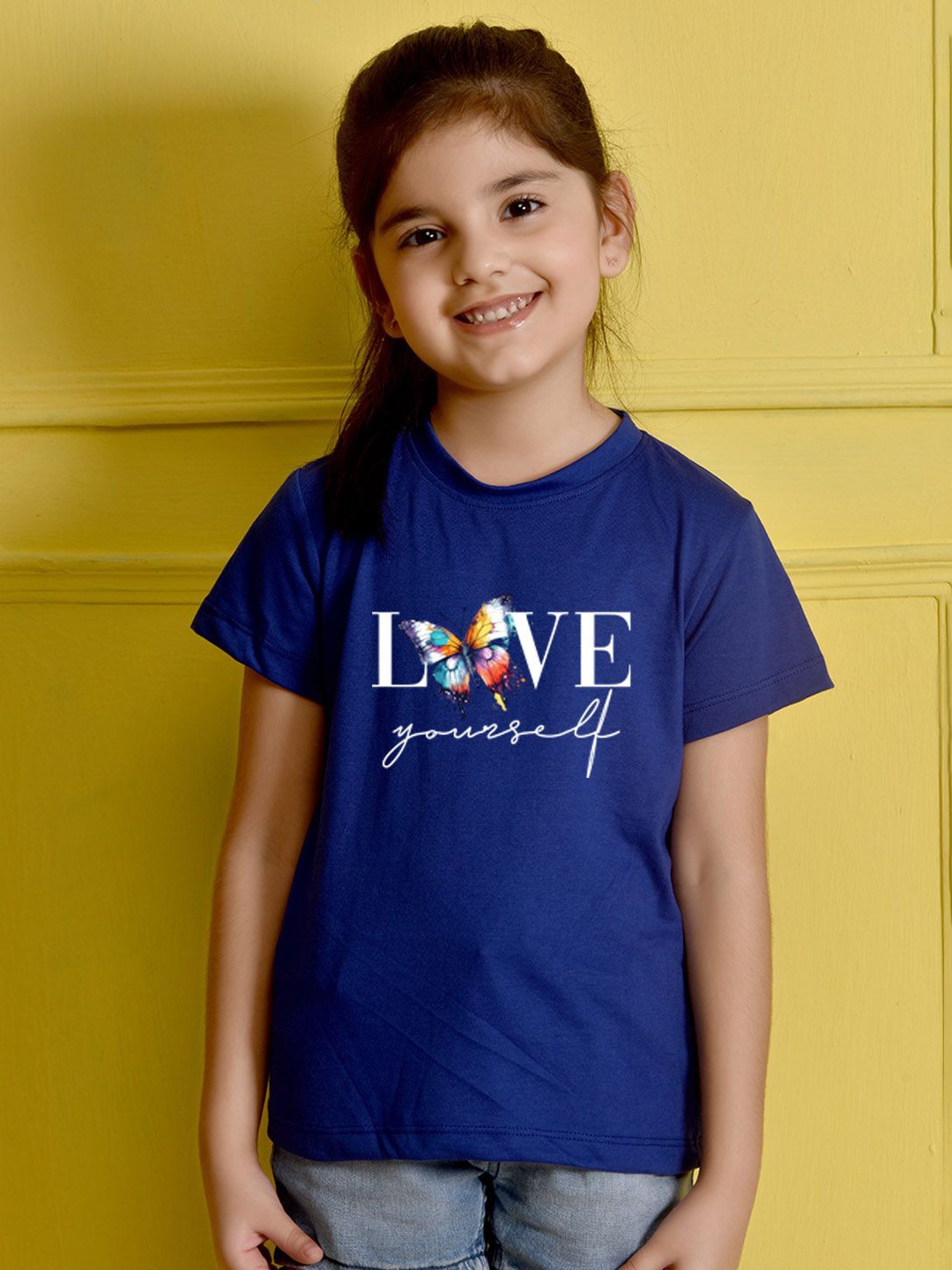 

NUSYL Girls Graphic Printed Round Neck Cotton T-shirt, Blue