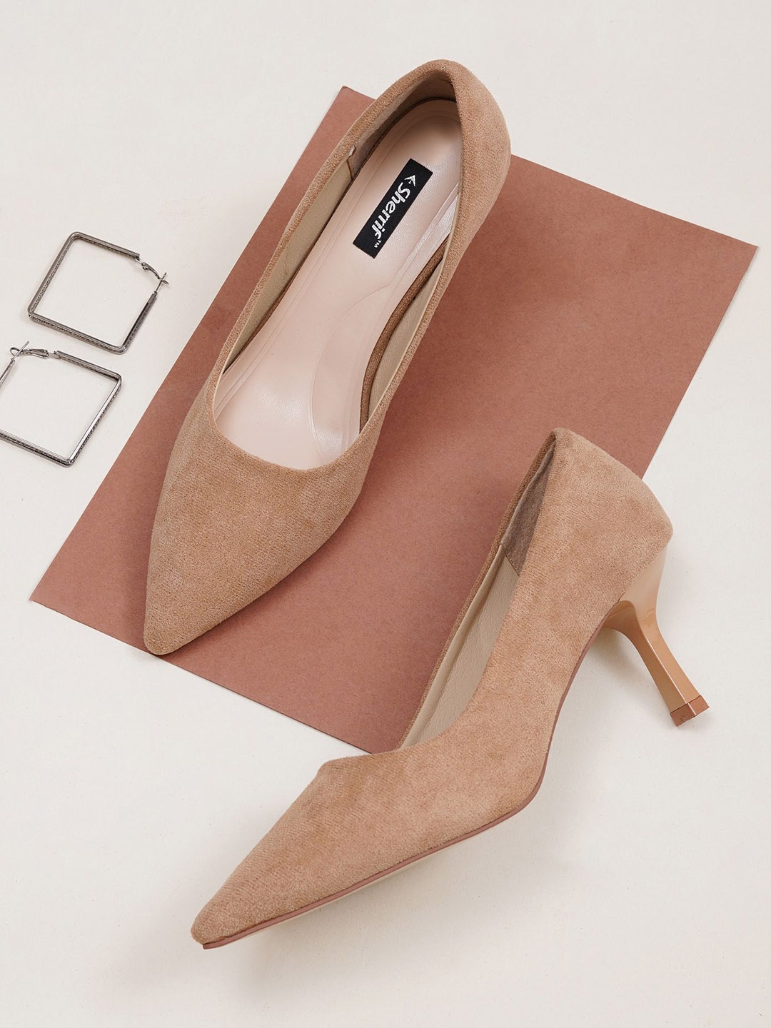 

Sherrif Shoes Suede Stiletto Pumps with Buckles, Khaki