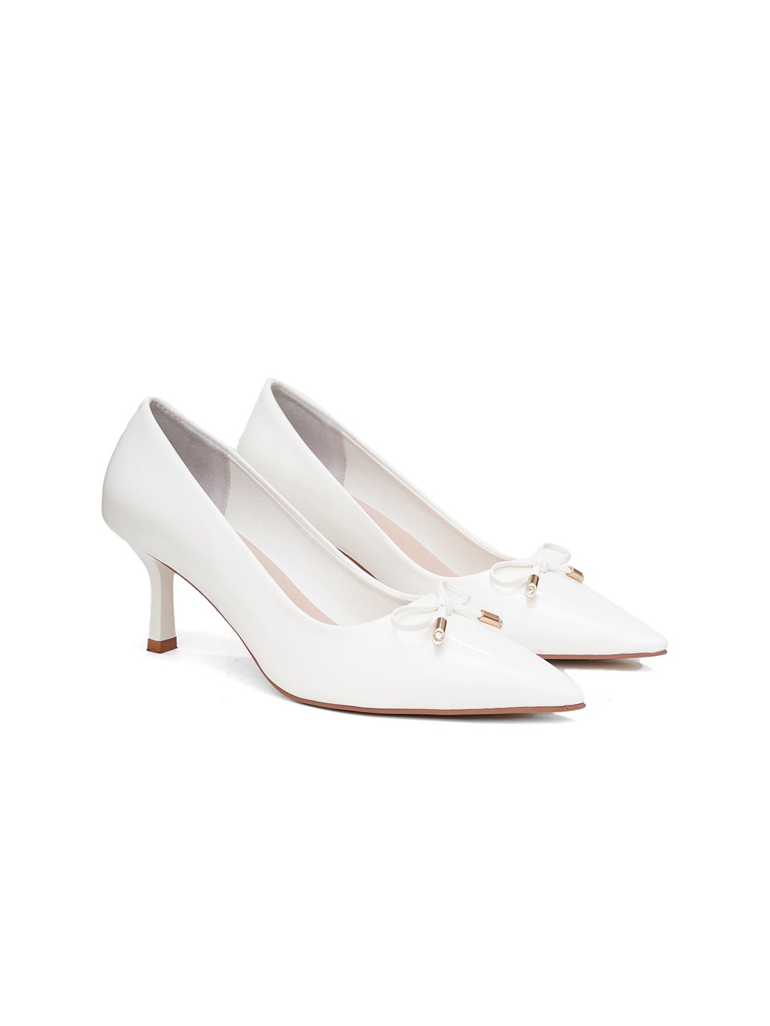 

Sherrif Shoes PU Stiletto Pumps with Bows, White