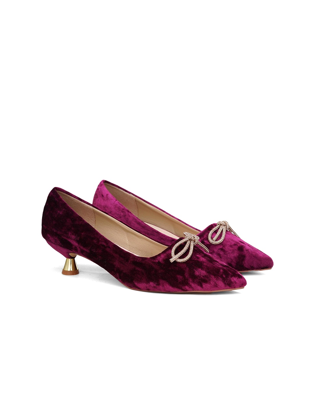 

Sherrif Shoes Velvet Kitten Pumps, Maroon