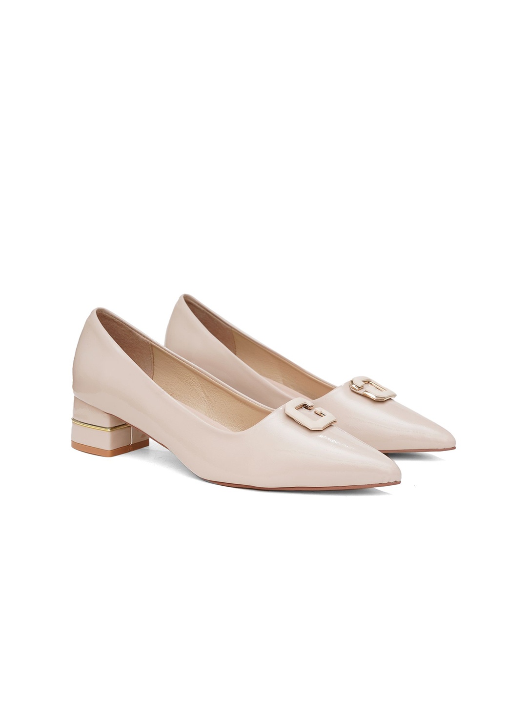 

Sherrif Shoes PU Block Pumps, Beige