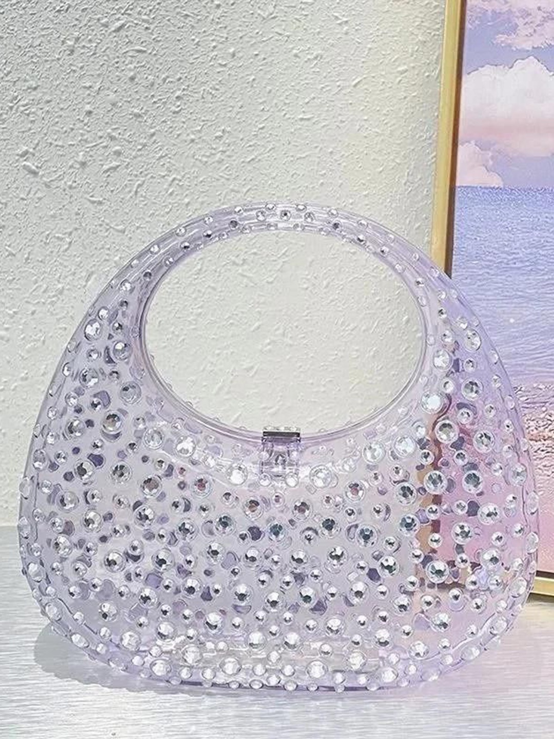 

PURPLE WINGS Women Embellished Half Moon Cotton Handheld Bag, Lavender