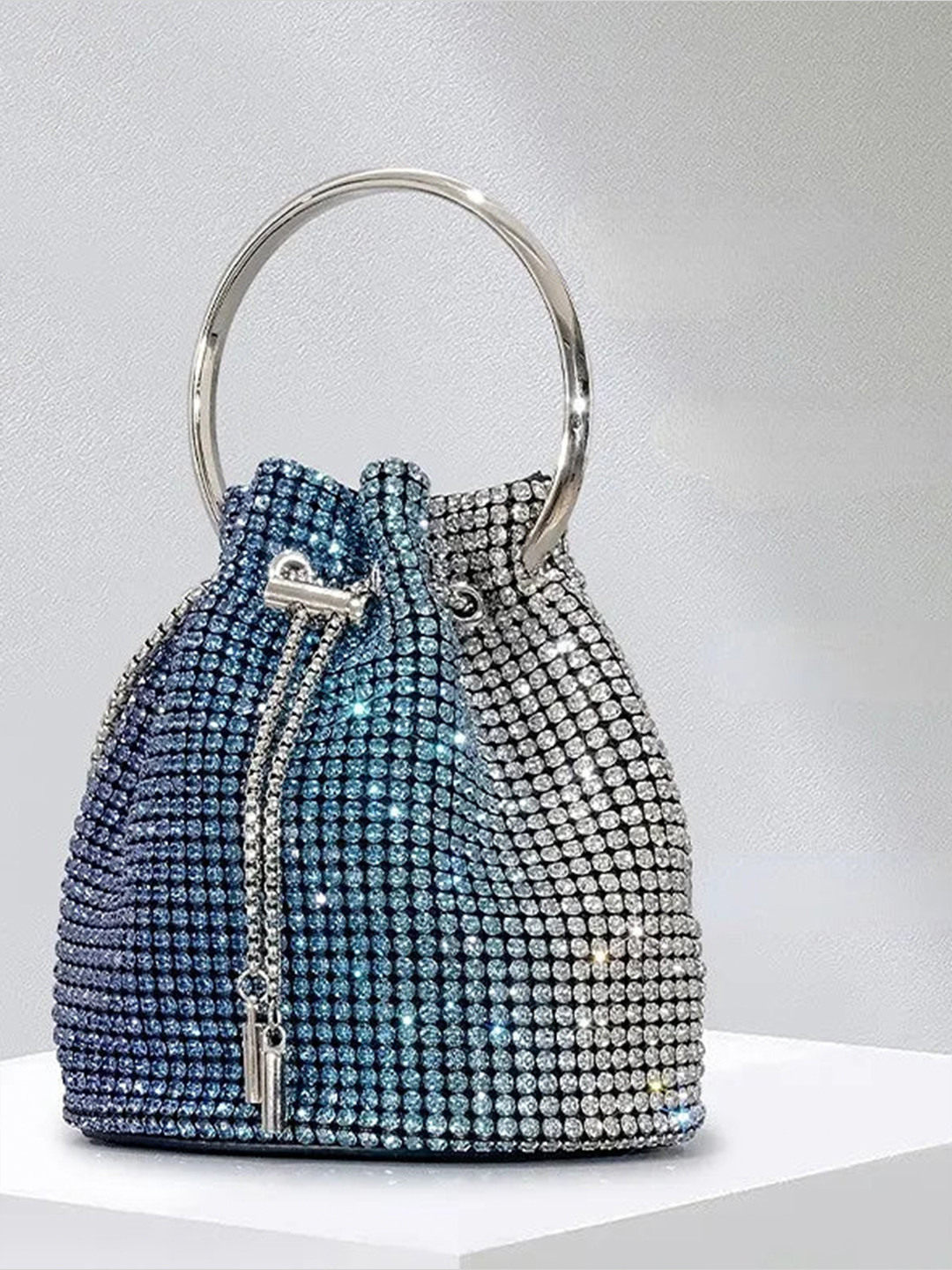 

PURPLE WINGS Women Embellished Bucket Leather Sling Bag, Blue