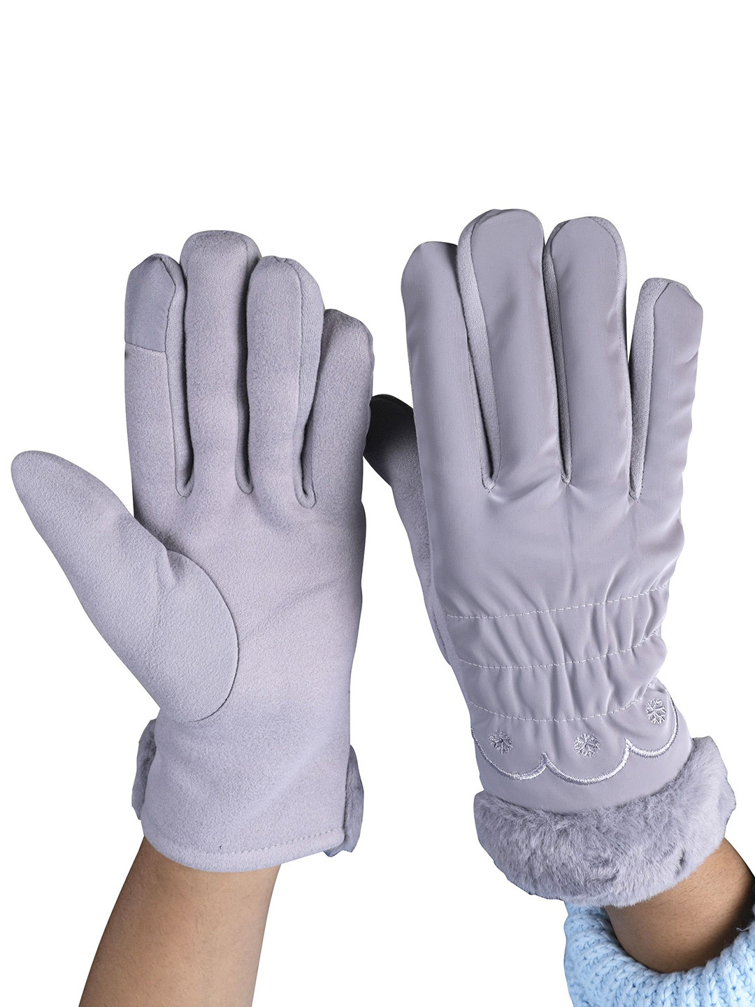 

Calvadoss Women Patterned Winter Gloves, Grey