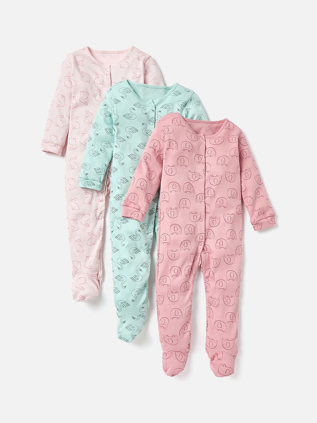 

Juniors by Babyshop Girls Pack of 3 Printed Sleepsuit, Pink