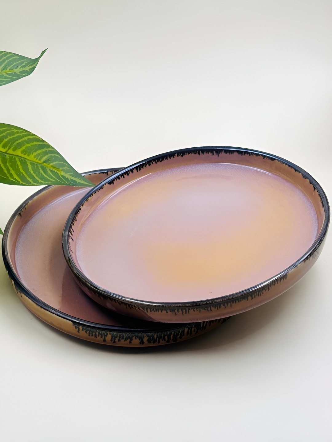 

Lupaava Beige & Black Printed 2 Pieces Ceramic Dishwasher Safe Plates