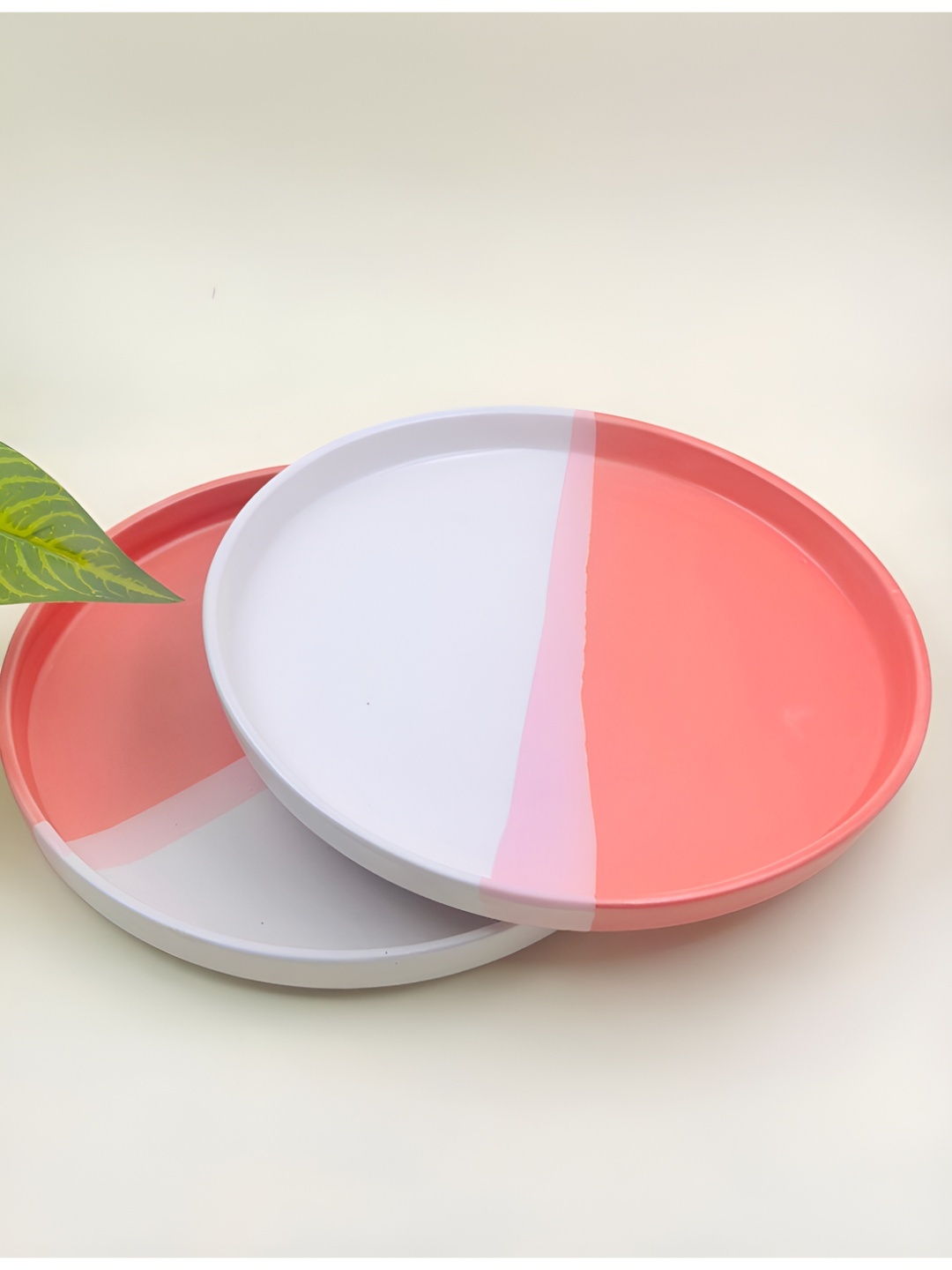 

Lupaava Pink & White 2 Pieces Colourblocked Ceramic Dishwasher Safe Plates