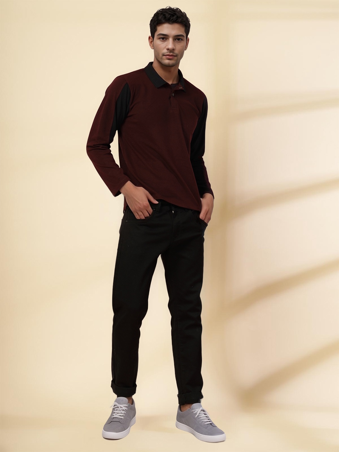 

Rigo Men Solid Polo Collar Cotton Slim Fit T-shirt, Burgundy