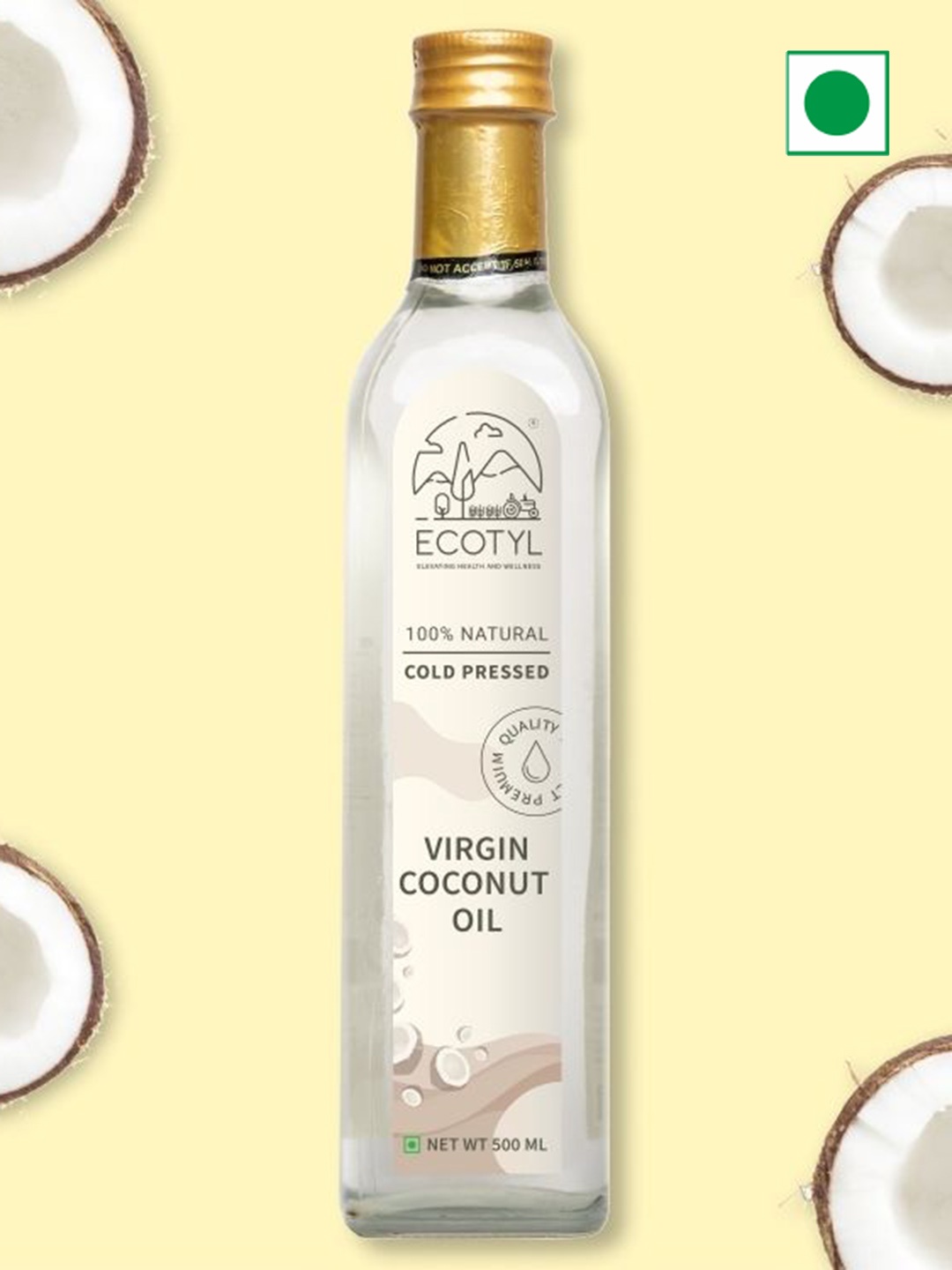 

Ecotyl Cold-Pressed Virgin Coconut Oil Kachi Ghani 500 ml, Transparent