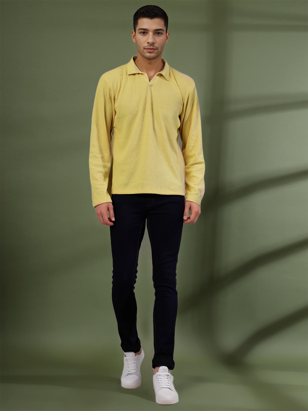 

Rigo Men Solid Polo Collar Cotton Oversized T-shirt, Yellow