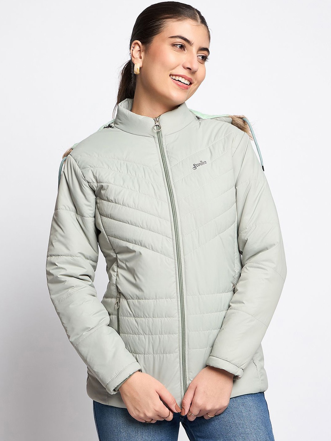 

SCOLLER Women Hooded Solid Casual Parka Jacket, Grey