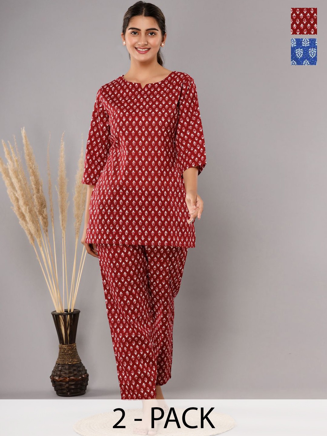 

ROOPWATI FASHION Women Printed Night suit, Navy blue