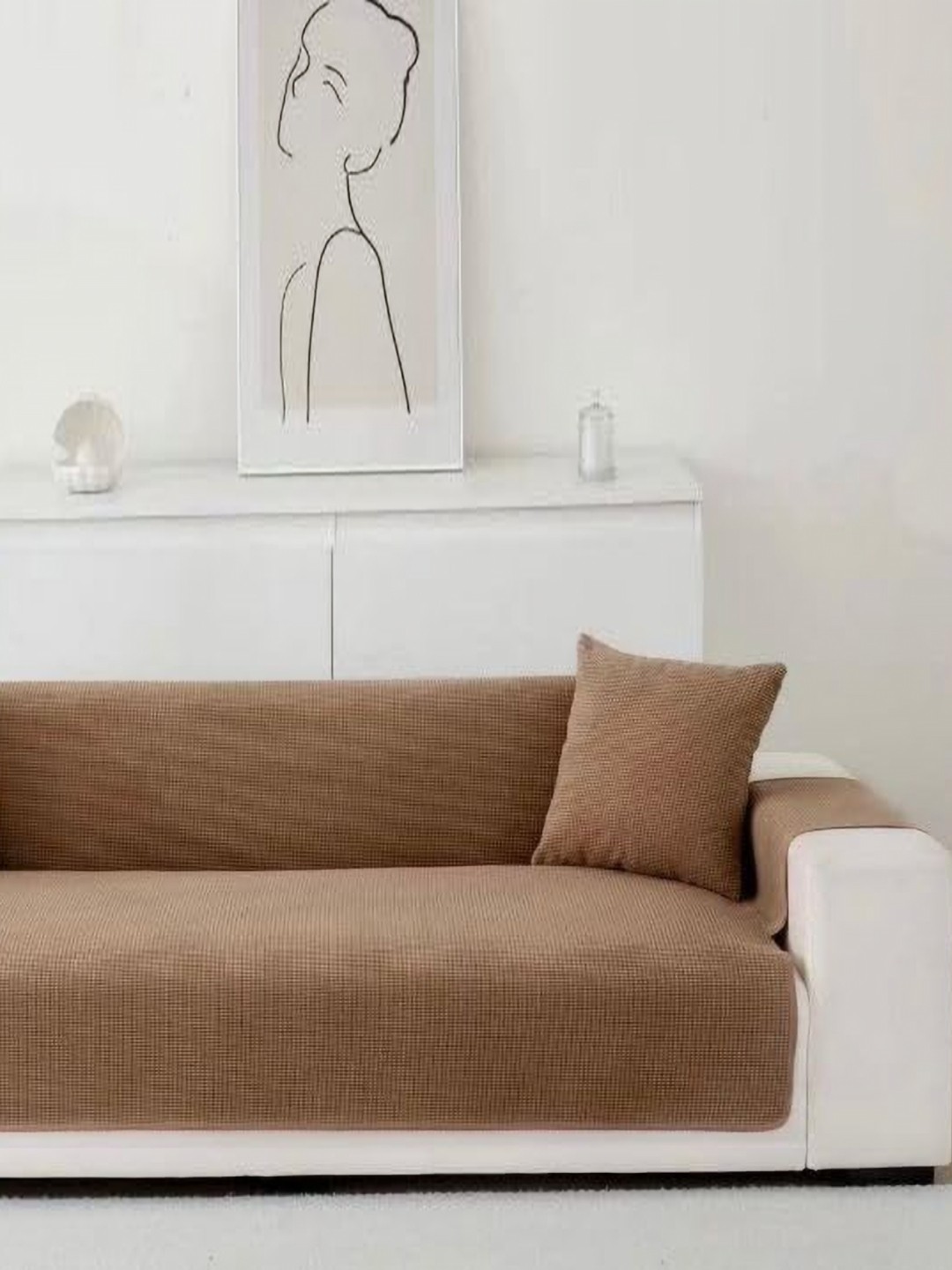 

HomeCloud Brown Velvet Anti Slip Sofa Cover With Arms