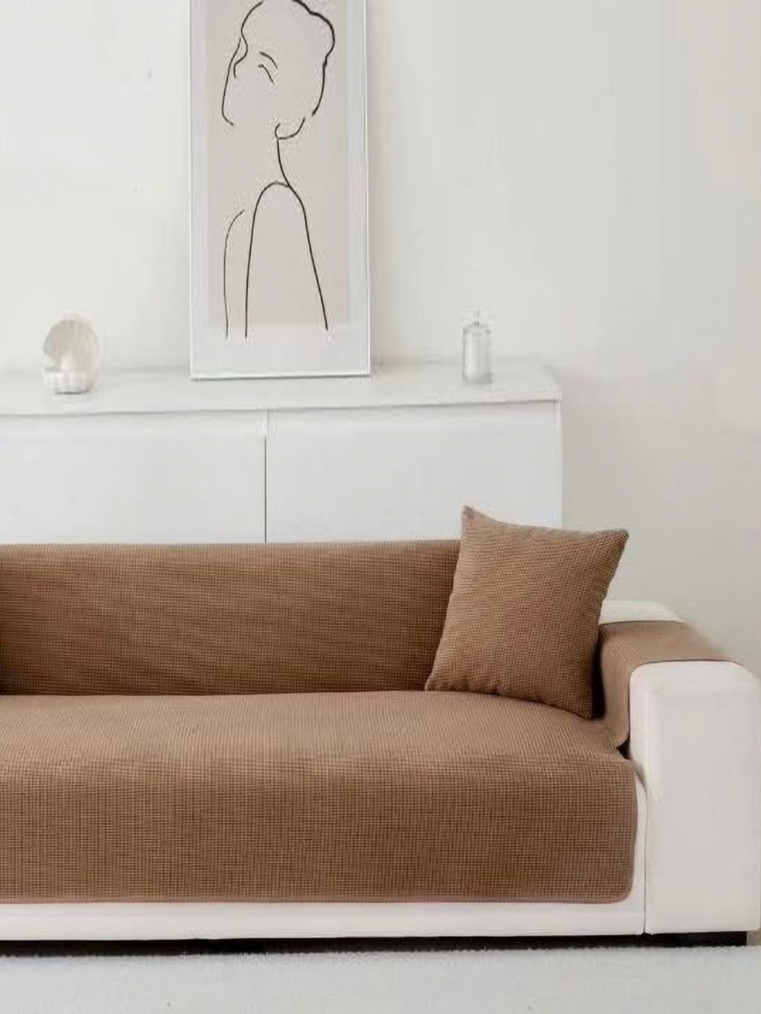 

HomeCloud Brown Velvet Anti Slip Sofa Cover With Arms