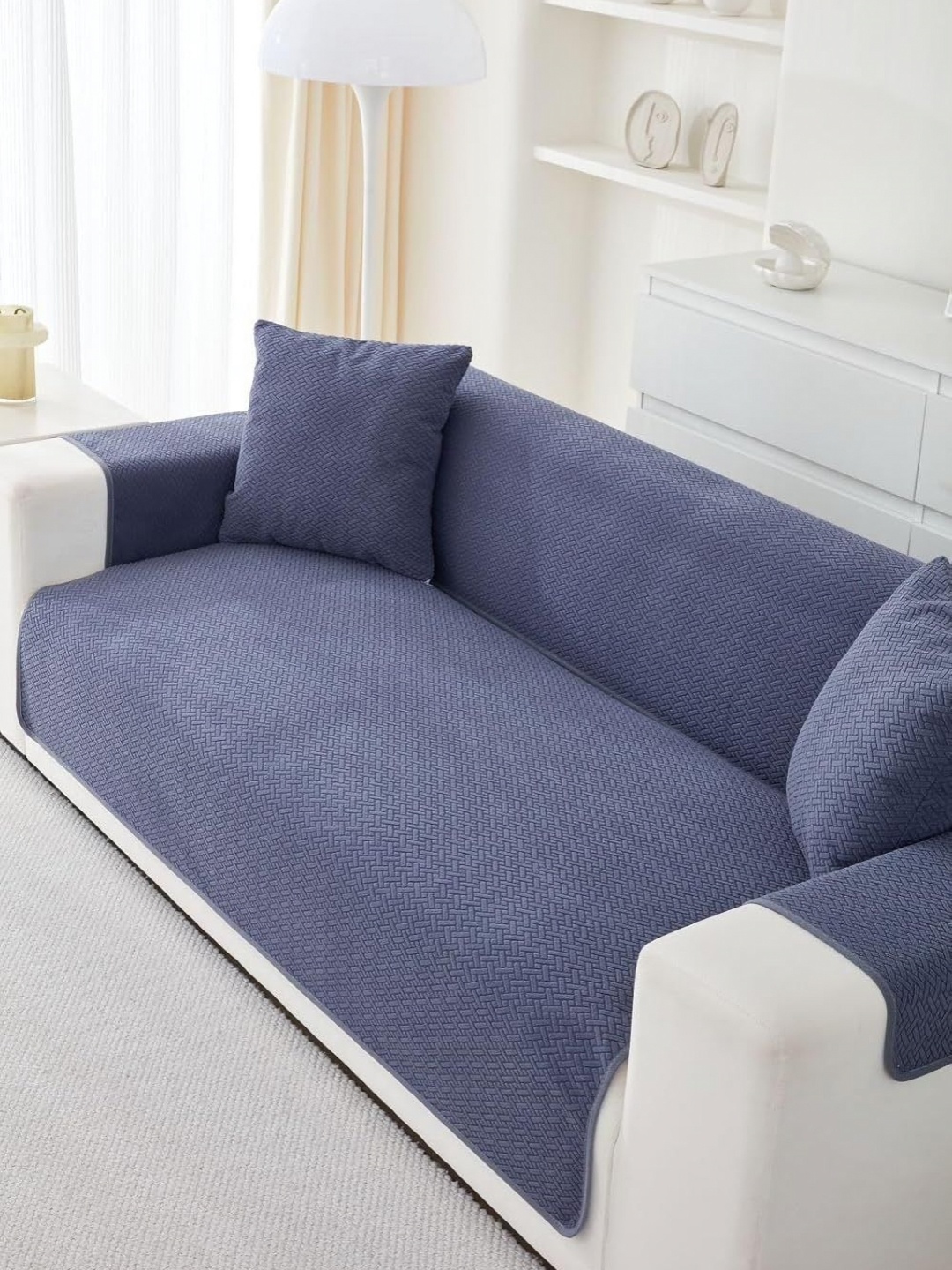 

HomeCloud Blue Velvet Anti Slip Sofa Cover With Arms