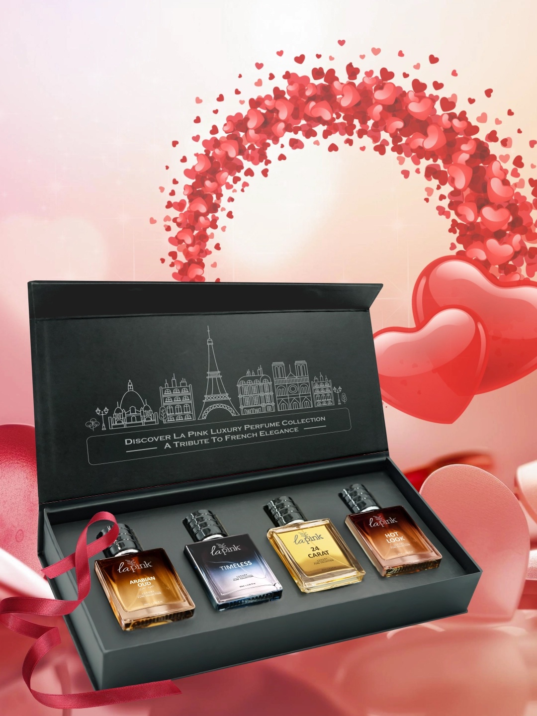 

La Pink Set Of 4 Hot Look, Arabian Oud, 24 Carat & Timeless Perfume - 30 ml Each, Transparent