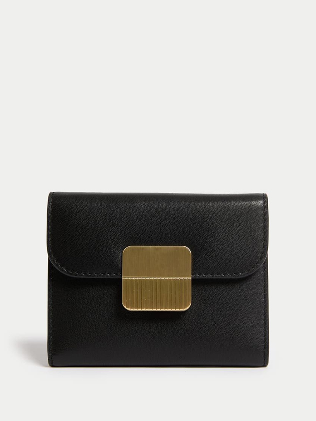

Marks & Spencer Women Solid Leather Foldover Clutch, Black