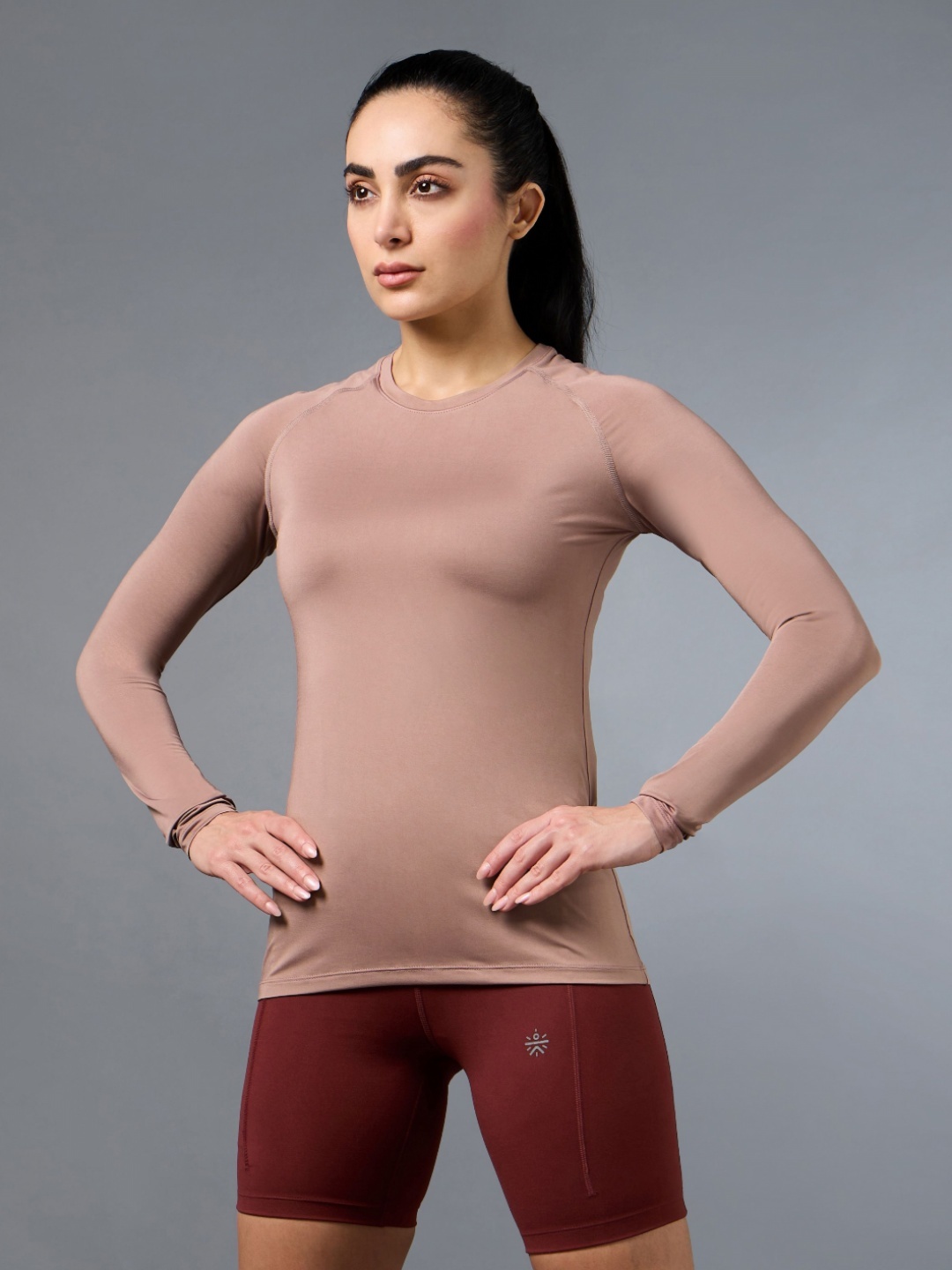 

CULT Women Moisture Wicking Solid Round Neck Compression T-shirt, Mauve