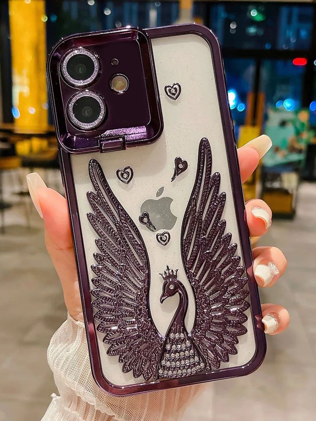 

Luxury Kase LK123 Quirky Printed iPhone 12 Electroplate Diamond Angel Wings Back Case, Purple