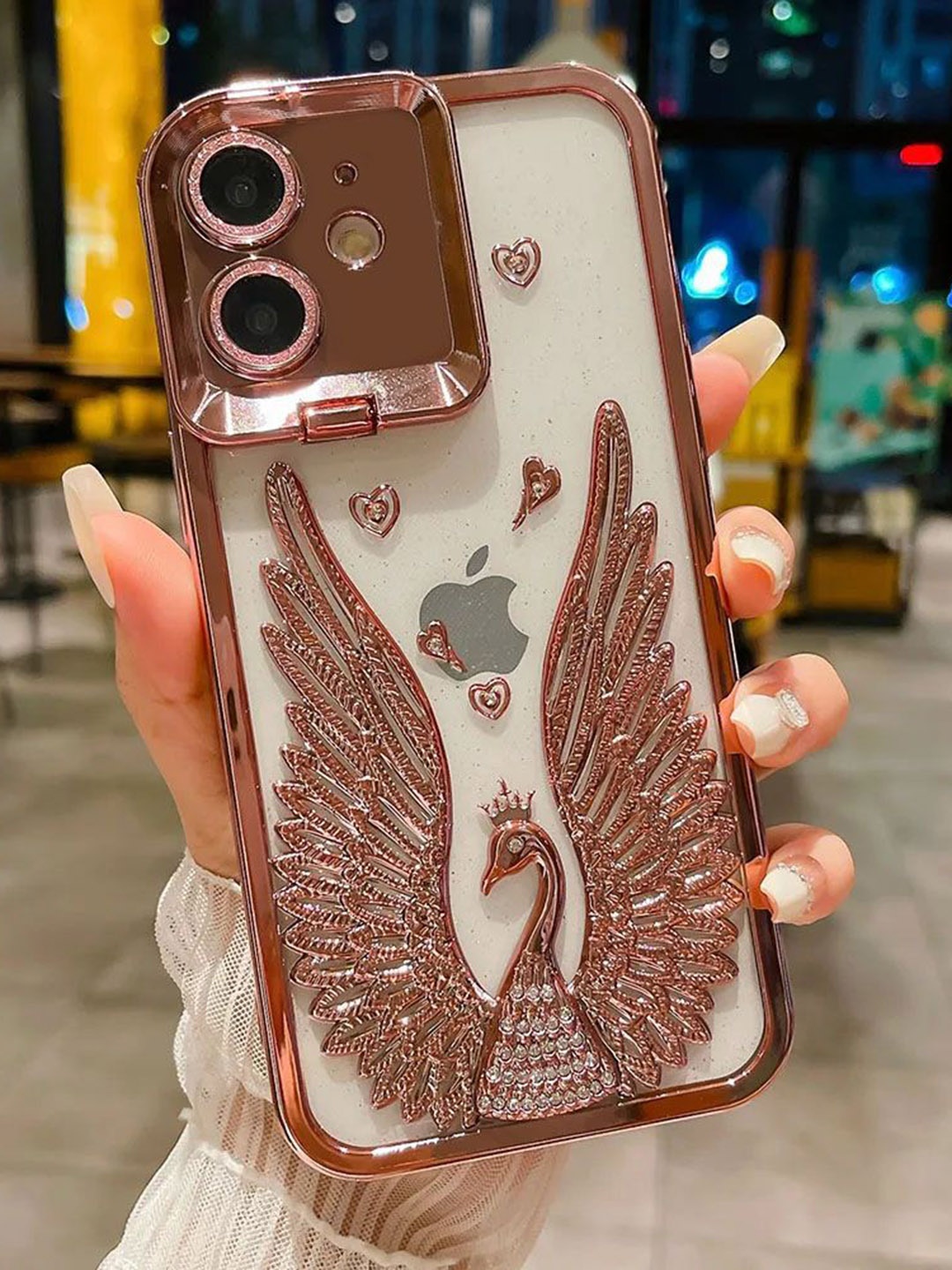 

Luxury Kase LK123 Quirky iPhone 12 Electroplate Diamond Angel Wings Back Case, Rose gold