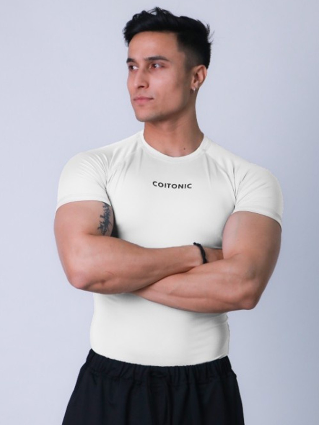 

Coitonic Men Typography Printed Round Neck Compression T-shirt, White
