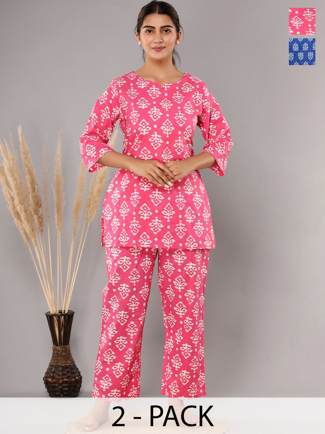 

ROOPWATI FASHION Women Printed Night suit, Navy blue