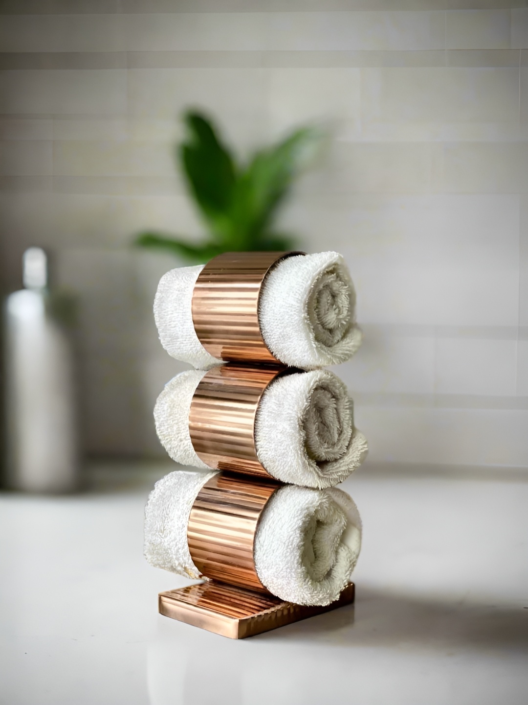 

Mason Home Rose Gold-Toned Textured Stainless Steel Safi Fluted Napkin Ring Holder