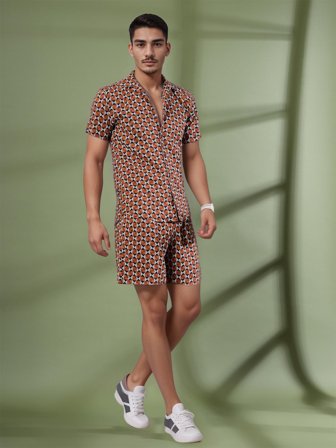 

Rigo Printed Short Sleeves Shirt With Shorts, Black