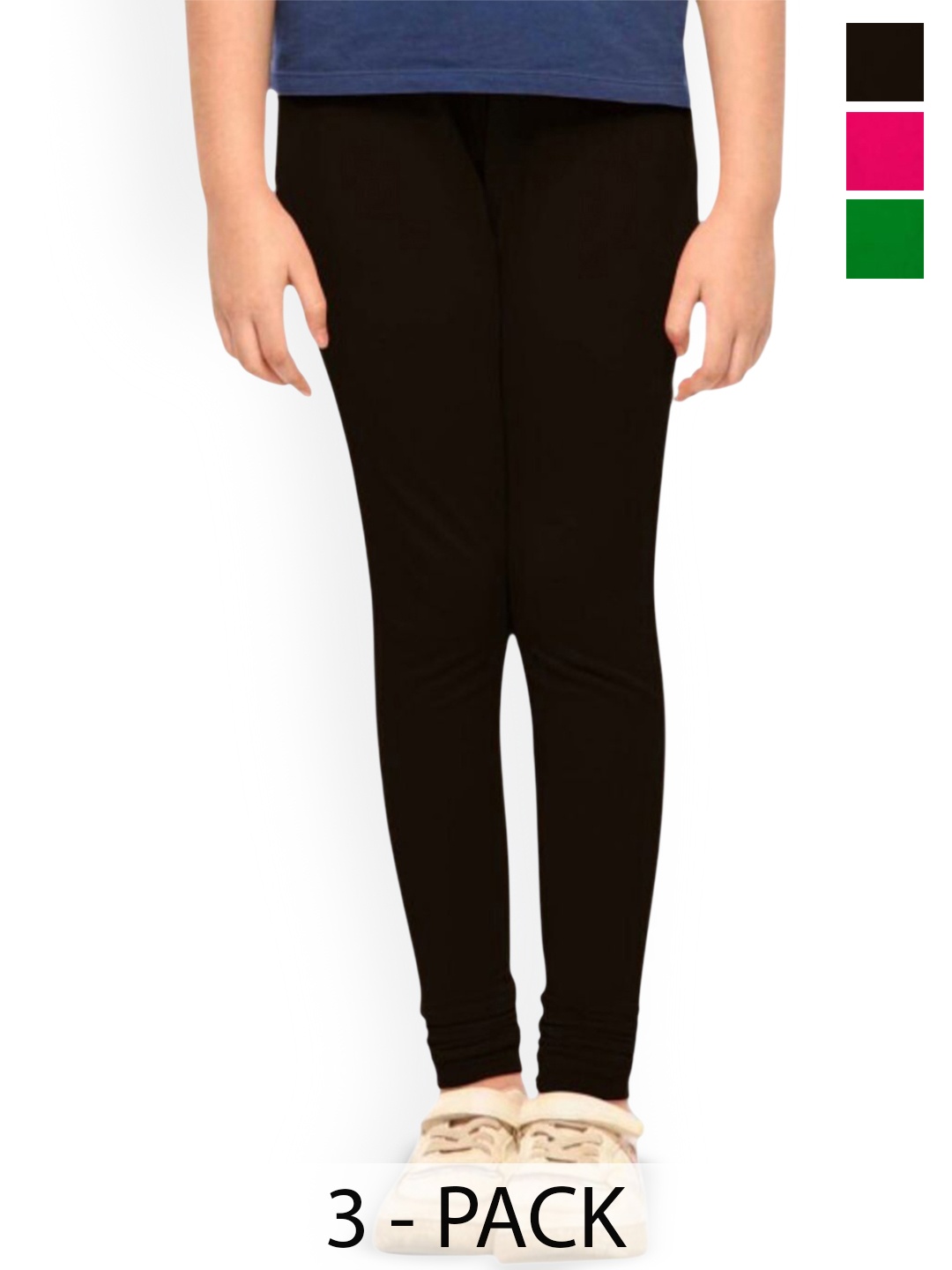 

FRENCH KLEIDER Pack Of 3 Mid-Rise Churidar Length Leggings, Pink