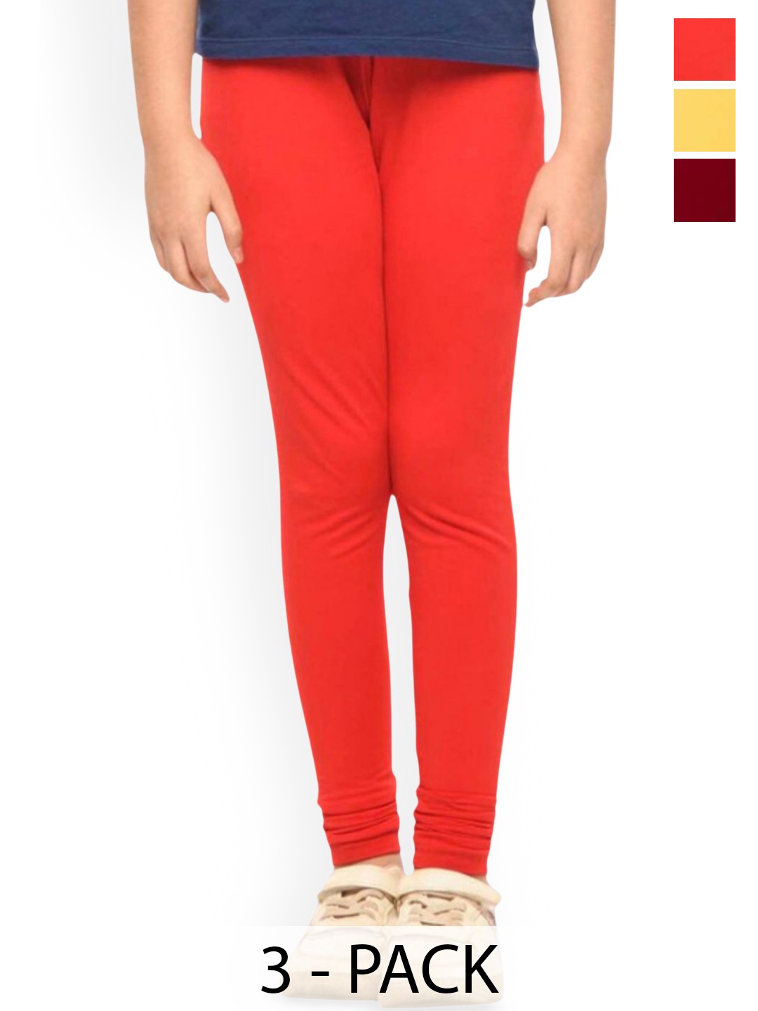 

FRENCH KLEIDER Girls Pack Of 3 Ankle Length Leggings, Red