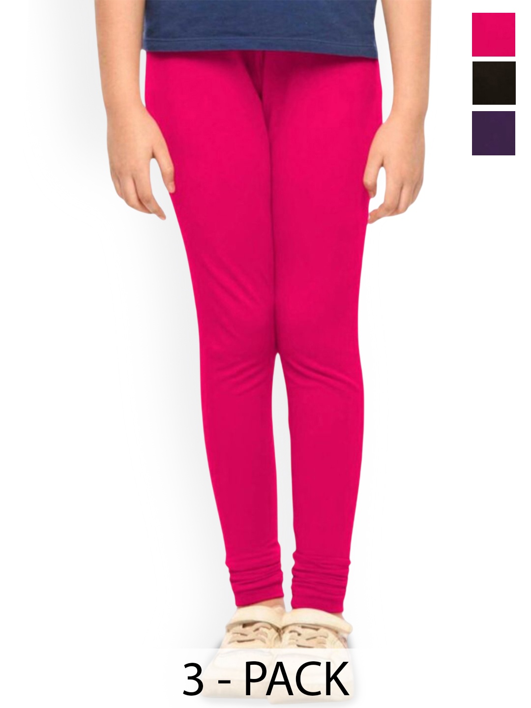 

FRENCH KLEIDER Girls Pack Of 3 Churidar Length Leggings, Pink