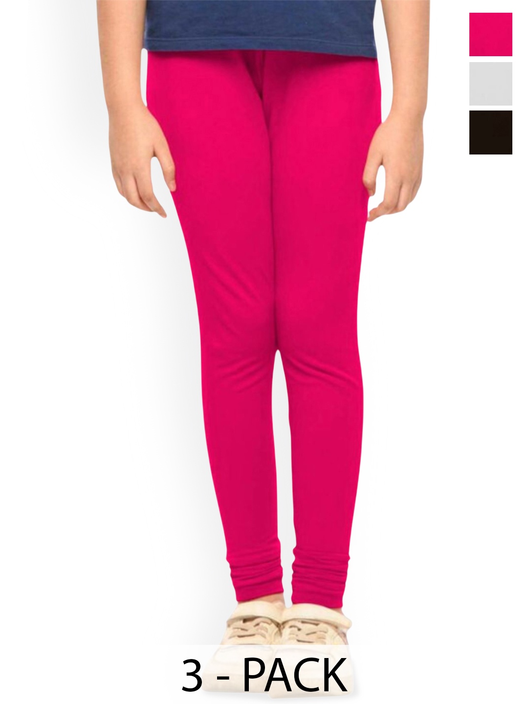 

FRENCH KLEIDER Girls Pack Of 3 Churidar Length Leggings, Pink