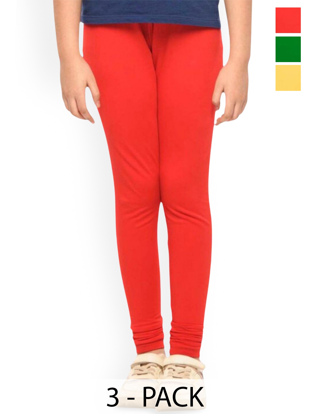 

FRENCH KLEIDER Girls Pack Of 3 Churidar Length Leggings, Red
