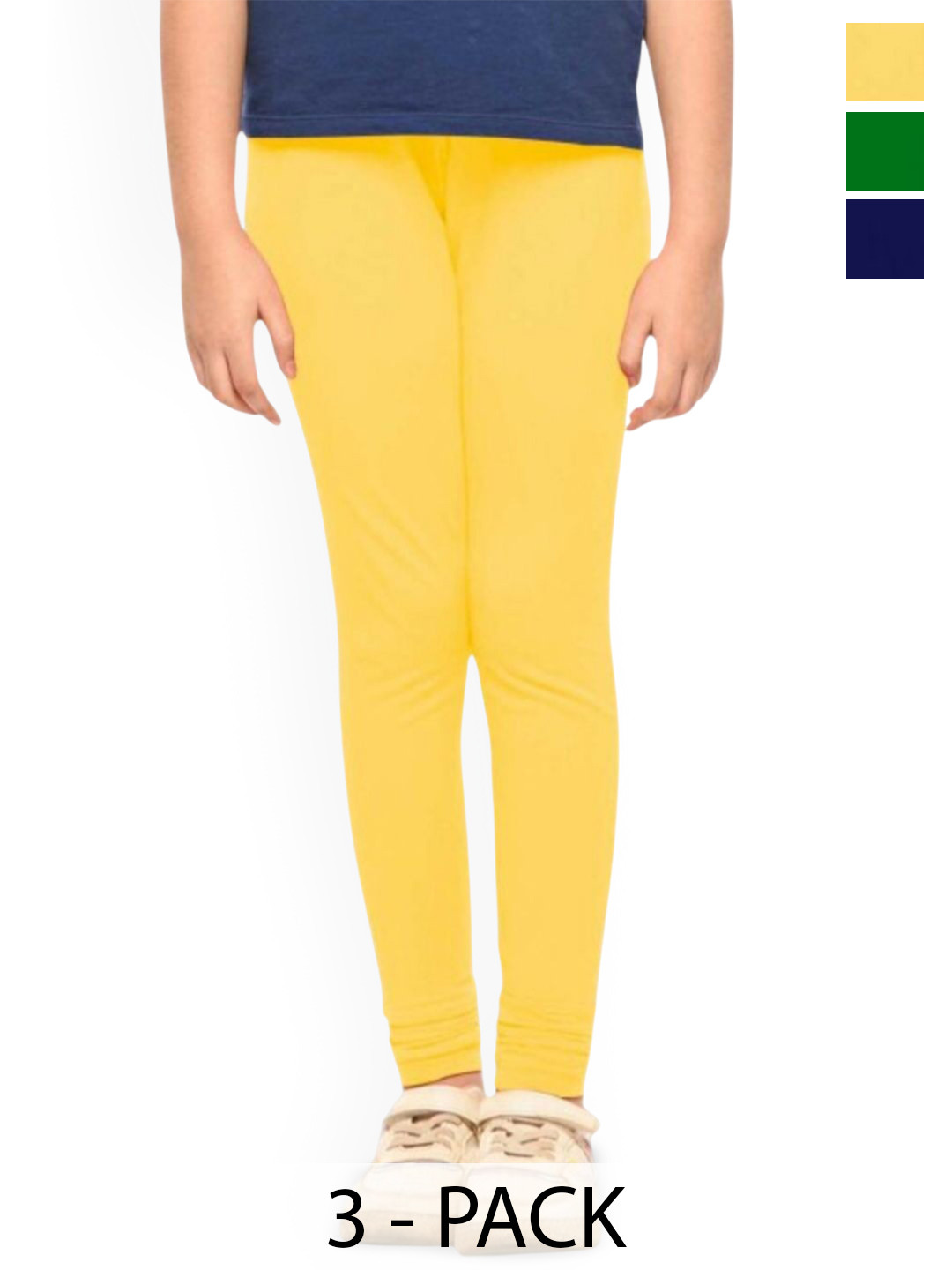 

FRENCH KLEIDER Girls Pack Of 3 Churidar Length Leggings, Yellow