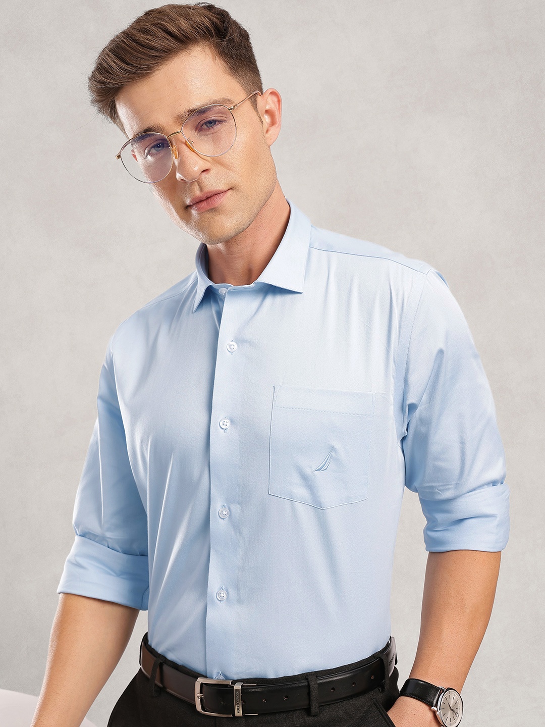 

Nautica Premium Solid Slim Fit Formal Shirt, Blue